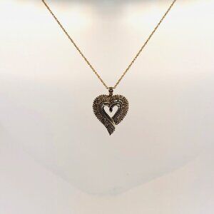 Estate Heart Necklace 18” Gold Over 925 Sterling Silver Pavé CZ Pendant
